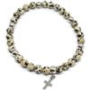 Generic Bracciale uomo con perle di diaspro dalmata da 6 mm e croce in acciaio