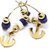 Generic Orecchini a cerchio in acciaio color oro con perline heishi bianche blu e ancora