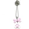Handmade Collana lunga con zampa rosa su disco bianco e fiocco