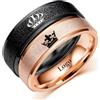 Ihanskio Personalizzato glassato corona coppia anelli all'interno del testo inciso Anelli di promessa per lui e lei personalizzato coppia bande per anniversario Matrimonio Fidanzamento (Nero+oro rosa-6mm)