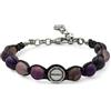 Handmade Bracciale semirigido con pietre naturali di Agata Druzy viola, logo centrale in acciaio e resistente cordino intrecciato. Fatto a mano. Handmade.