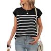 Niwicee T Shirt Donna Estiva Tshirt Manica Corta Top a Righe Canotte Girocollo Elegant Casual Camicette Top Comfort Estate Tees Donna T Shirts (Cachi, L)