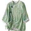 PRINCESS BRIDE Estate Hanfu Cotton-Ramie Casual Camicetta allentata Manica 3/4 Scollo a V Abiti tradizionali cinesi con bottoni a rana cinese A11 - L Multicolore, Multicolore, L