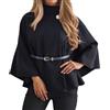 Generico Scialle Donna Elegante Elegante Poncho Da Donna In Misto Lana Corto Con Collo Alto Scialle Mantello Manica A Pipistrello 3/4 Giacca Invernale In Lana Trench Outwear Con Cintura