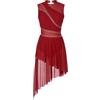 Yruioon Abito da Pattinaggio per Donna, Glitzer, Balletto, Senza Maniche, Lirico, Abito da Danza con Gonna Asimmetrica, Moderno, Contemporaneo, Abbigliamento da Danza, rosso vivo, S