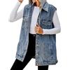 Darringls Gilet da donna oversize in denim, senza maniche, con cappuccio, medio, lungo, in cotone, stile vintage, da donna, oversize, in denim, senza maniche, Blu, XL