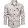 Sweejim Camicia in denim da cowboy a maniche lunghe in cotone elastico per uomo casual slim fit camicie, Beige, XL