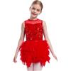 Oyolan Vestito Ballo Bambina Corpo Corpo Tutu in Piume E Strass Senza Maniche Costume Danza Latina Moderno E Jazz Rosa 9-10 Anni