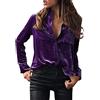 Generic Top invernale da donna camicette in velluto a maniche lunghe tinta unita elegante camicia con bottone tasca camicia Top donna button down camicia da lavoro, Nero , XL