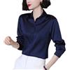 Generic Camicia da donna elegante da ufficio, in crêpe di seta, camicette in raso, Blu scuro, L