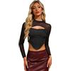 Allegra K Donna Top Glitterato con Scollo A Lupetto, Maglia A Buco della Serratura, Clubwear, Top Corto Scintillante Argento Nero S