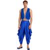 Mufeng Gilet da Principe Arabo Indiano Uomo Costume Genio della Lampada Set di Pantaloni Sherwani e Dhoti Gilet Senza Manica per Feste Carnevale Halloween Blu XL