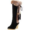 cfpqv Stivali invernali da donna foderati, con zeppa e zeppa, in peluche, caldi sopra il ginocchio, da cowboy, in pelle scamosciata, per autunno e inverno, Nero , 37 EU