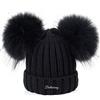 Brillabenny Cappello Pelliccia Vera Doppio PON PON Nero Ragazza Donna Cuffia Berretto Hat Fur Luxury Neve Sci Inverno Regalo Natale