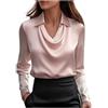 Generic Camicette in raso da donna in seta con bottoni e risvolto camicia alla moda a maniche lunghe autunno camicia da lavoro elegante camicetta casual da lavoro, rosa, XL