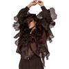 Suncadmious Vintage da Donna Tulle Stereoscopico Chiffon Irregolare Volant Top Manica Lunga Pizzo Abito Abbigliamento Ufficio Affari Formale Occasione Camicia Top (Marrone,S)