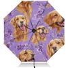 linqin Golden Retriever - Ombrello compatto con cani viola, pieghevole, compatto, per pioggia e pioggia, grande, 8 costole, portatile, UV, automatico, per donne e uomini