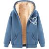 generic Felpa da donna tinta unita con zip intera, spessa felpa invernale taglie forti felpa a maniche lunghe felpa con zip intera, Blu, 4XL