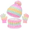 Kunyeah Set berretto, sciarpa e guanti per bambini Guanti lavorati a maglia Cappellino foderato in pile Scaldacollo per bambini e bambine dai 3 ai 10 anni (Collo rosa-viola)
