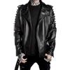 ZM ATTIRE Giacca da uomo in vera pelle bovina nera con borchie punk con risvolto e risvolto, Nero - Vera Pelle, M