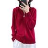 Vsadsau 100% lana merino cerniera cardigan maglione donna casual maglia felpa con cappuccio solido cerniera maglione, Rosso, XXL