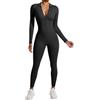 Generico Tuta Intera Donna Sportiva Senza Cuciture con Maniche Lunghe e Cerniera Jumpsuit Elegante per Yoga Tuta Palestra Modellante Aderente Tutina Pilates Casual per Fitness Ginnastica Danza Lavoro,Nero,M