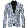 Foweknow Sakko - Giacca da uomo con stampa glitterata, da matrimonio, per feste di Capodanno, con paillettes, per la primavera degli anni '70 e '80, argento, 3XL