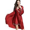 LSHARON Sexy 100% seta di gelso pizzo pigiami fionda camicia da notte e vestaglia Set 19 Momme pura seta, vino, S