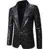 Générique Giacca da uomo Costume brillante in metallo con paillettes da festa, giacca a maniche lunghe, bottoni camicia da uomo, scena per matrimonio, sera, spettacolo, stile Glamour Streetwear moda uomo, Nero