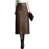 Lazutom Gonna da Donna a Vita Alta in Pelle PU Gonna Midi a Tubino a Matita con Spacco Frontale per Abiti da Ufficio Autunno Inverno, Marrone, S
