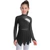 Runhomal Bambini Vestito Pattinaggio Di Artistico Manica Lunga E Scintillante per Ragazze Vestito Di Pattinaggio Di Artistico per Ragazze Danza Vestito, Nero , 11-12 Anni