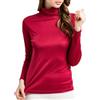 Generic Camicie termiche da donna in seta a maniche lunghe, dolcevita, in seta di gelso, intimo intimo, Rosso vinaccia, XL