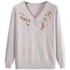 Generico Maglione Lavorato A Maglia per Donne Anziane E di Mezza età, Elegante Maglione con Scollo A V, Maniche Lunghe, Ricami Floreali, Leggero, Verde L