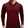 HongYunoH Polo da Uomo per Il Fitness Sportivo Primavera Autunno Moda Tinta Unita Bottoni a Bavero Polo Manica Lunga Bordeaux XL