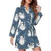 TZTTZT Vestaglia corta da donna, con stampa di pinguini, con cintura, vestaglia da notte, multicolore, S