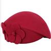 Generico beret Cappello a cloche in lana, berretto da strillone irregolare, berretti Lady Chic, cappelli a tamburello donna, Fedora in feltro(Wine red flower)