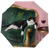 Drekrid Ombrello da viaggio per la pioggia, ombrello da smoking con gatto, antivento, automatico, pieghevole, con apertura automatica, piccolo e compatto, per pendolari, auto, zaino