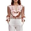 LCDIUDIU Blusa da Donna in Raso di Seta con Scollo A V Profondo, Bianca, Collo alla Coreana, Tunica Sexy, vestibilità Attillata, Maniche Lunghe A Sbuffo, Elegante Camicetta in Seta alla Moda per La