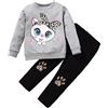 Verve Jelly Bambini Bambino Delle Ragazze Felpa Abiti Manica Lunga Pullover T-Shirt Magliette E Camicette + Cat Print Pantaloni 2 Pezzi Autunno Inverno Abbigliamento Set Grigio 120 4-5 anni