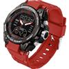 findtime Orologio sportivo da uomo, impermeabile, militare, tattico, digitale, analogico, con LED, cronometro, conto alla rovescia, sveglia, doppio fuso orario, Rosso, Cinturino