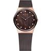 BERING 32230-262 Orologio da donna al quarzo, orologio da polso con cassa in acciaio inossidabile color oro rosa da 30 mm e quadrante marrone, cinturino in maglia milanese, vetro zaffiro, 5 ATM