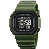 Gosasa Orologio da polso con quadrante quadrato classico, unisex, digitale, multifunzione, per esterni, casual, conto alla rovescia 50 m, impermeabile, con luce LED, D Verde militare, Digitale