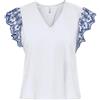 ONLY Onllou Life EMB S/S Frill Top Wvn, Bianco, S
