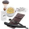 Störtebekker Shaving Accessories Störtebekker Premium Set di rasoi neri con custodia in pelle fatta a mano - incl. pennello da barba, ciotola da barba, sapone da barba, pietra d'allume e lame di rasoio - set da barba (Nero - Caffè)
