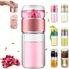 Qosneoun Teava Tryteava, infusore intelligente 3 in 1, infusore per tè in vetro, portatile a doppia parete, separatore per tè e acqua, con colino, leggero, a prova di perdite, colore rosa, 550 ml