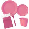 ecodrinks - Set Forchette, Piatti e Bicchieri per Feste di Compleanno, Catering ed Eventi - Resistenti, Durevoli e Riutilizzabili - Eco-friendly - in Polipropilene (Fucsia, 250 pezzi)