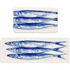 Woshuwo Set di 2 tappeti da cucina semplici blu e bianchi con 3 sardine antiscivolo tappeto runner zerbino zona lavanderia cucina arredamento