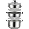 Gatuida Pentola a Tre Livelli in Acciaio Inox, Multifunzione | Doppio Fondo, Coperchio, Due Separatori e Base Inclusi, per Verdure e Riso, Colore Argento