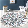 Duories Tappeto rotondo in cotone bohémien, lavabile, tessuto a mano, con nappe, per camera da letto, corridoio, soggiorno, tavolino da caffè, lavabile in lavatrice, 90 cm, fiori #14