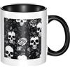 KHDKLXOHZ Tazza da tè e caffè in ceramica bicolore con teschio floreale, adatta al microonde, perfetta per casa, ufficio e ristoranti
